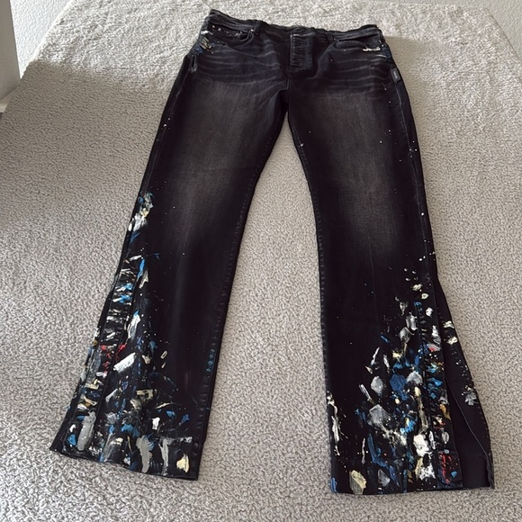 AMIRI Black Flare Wide Leg Jeans with Embellishments Paint size 38 - Picture 3 of 17